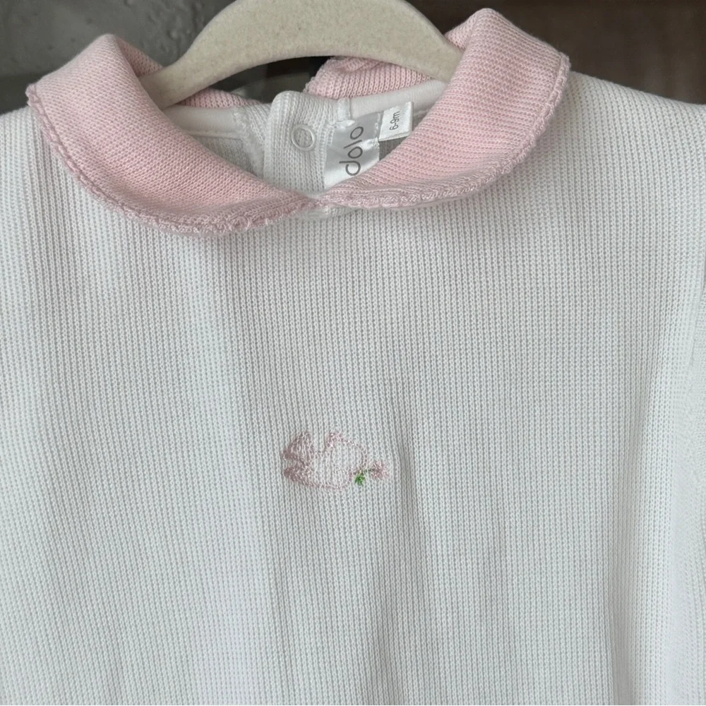 Dondolo knit coverall footies baby girl embroidered heirloom peter pan collar